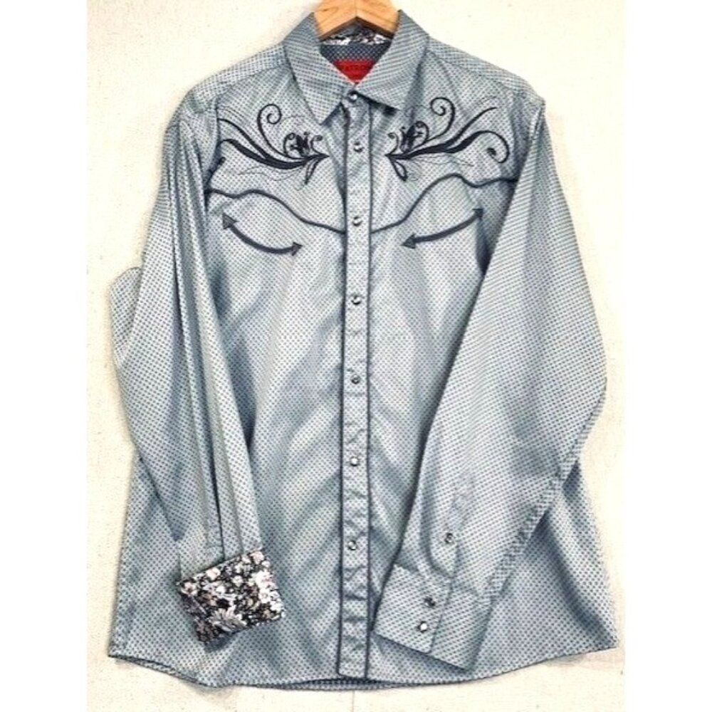 Patron Cito Red Label Men's Western Shirt L With Pearl Snaps Embroidered‎ Detail